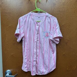 Pink Barbie Baseball Striped Button-Up Sequin Shirt
